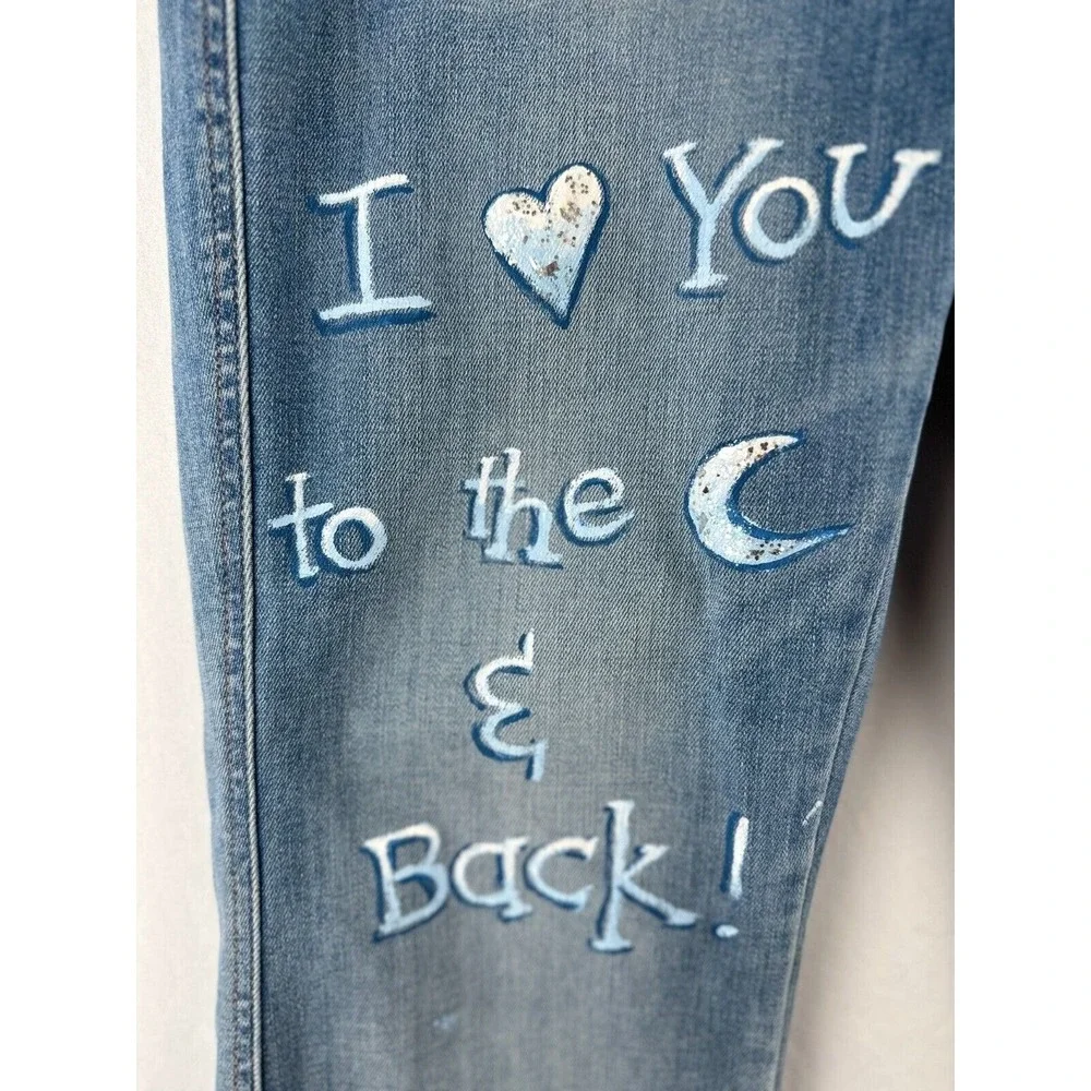 J.jill high rise flare jeans glitter love you to the moon Sz 6 artsy faded Sz 30